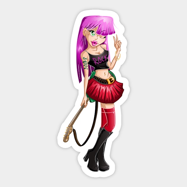 Gothic Teenaged Girl With Guitar Sticker by LironPeer